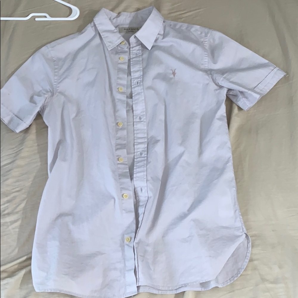 AllSaint Short Sleeve Button Up in Light Blue XS